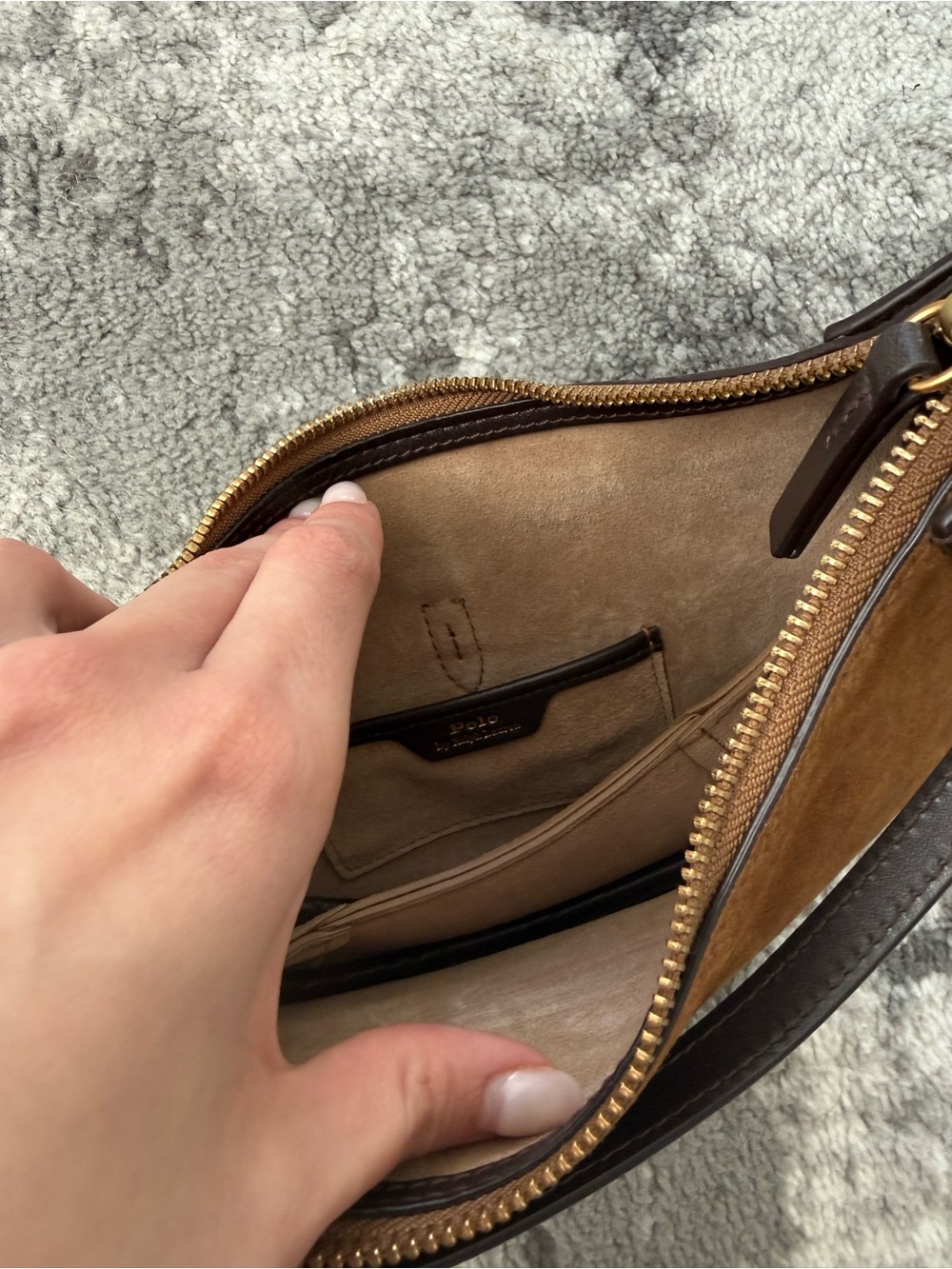 Ralph Lauren Chestnut Brown Suede Crescent Shoulder Bag with Dark Brown Trim - Picture 5 of 6